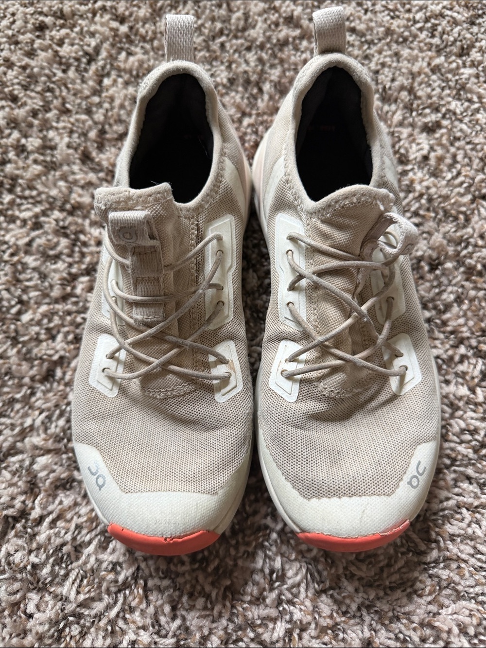 Boys On Running Beige and knit Sneakers with Coral Toe Accents - Picture 2 of 5